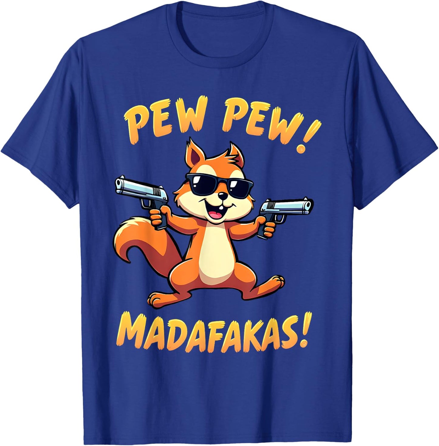 Funny Squirrel with Sunglasses – Cartoon with Guns T-Shirt - T-Shirt | Royal
