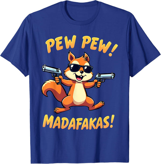 Funny Squirrel with Sunglasses – Cartoon with Guns T-Shirt - T-Shirt | Royal