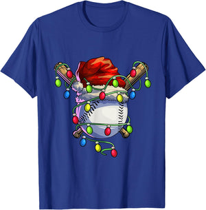 Christmas Baseball Xmas Christmas Lights Baseball Player T-Shirt - T-Shirt | Royal