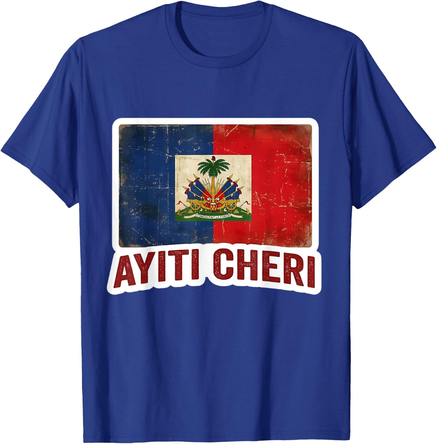 Vintage Haiti Flag Day Ayiti Cheri Proud Haitian Distressed T-Shirt - T-Shirt | Royal