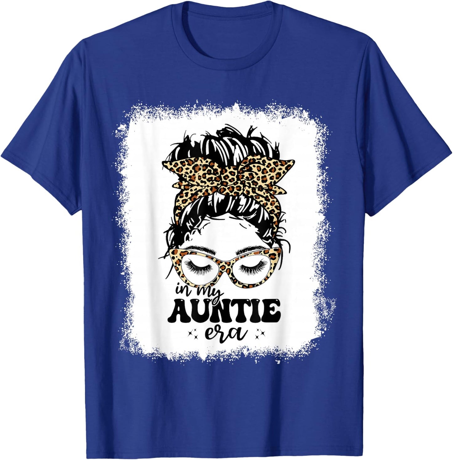 Leopard Messy Bun In My Auntie Era Bleached T-Shirt - T-Shirt | Royal