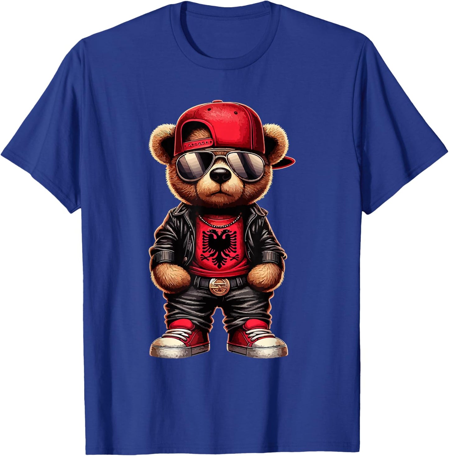 Cool Albanian Teddy Bear Albania Flag Outfit Street , black T-Shirt - T-Shirt | Royal