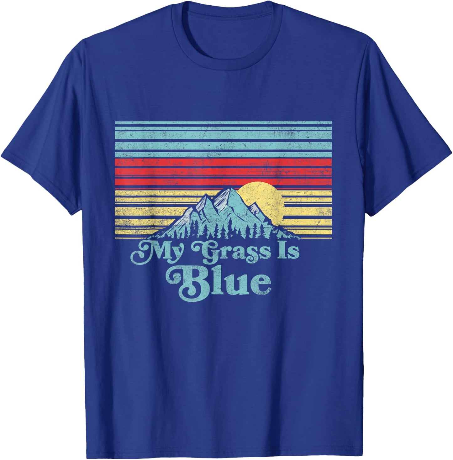 My Grass is Blue - Bluegrass Fan Retro Mountains T-Shirt - T-Shirt | Royal