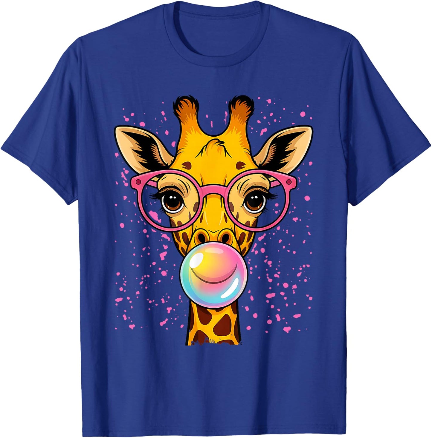 Funny Giraffe Pink Glasses Blowing Bubble Gum Animal Lovers T-Shirt - T-Shirt | Royal