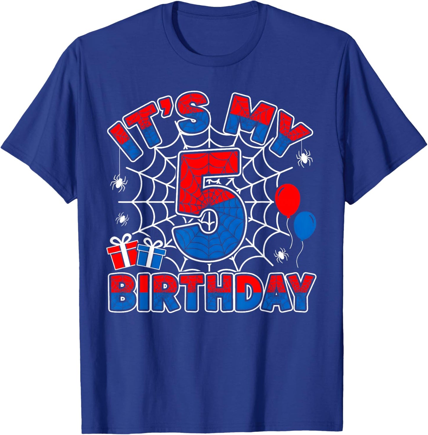 Its My 5th Birthday Boy 5 Year Old Spider Web Birthday Party T-Shirt - T-Shirt | Royal