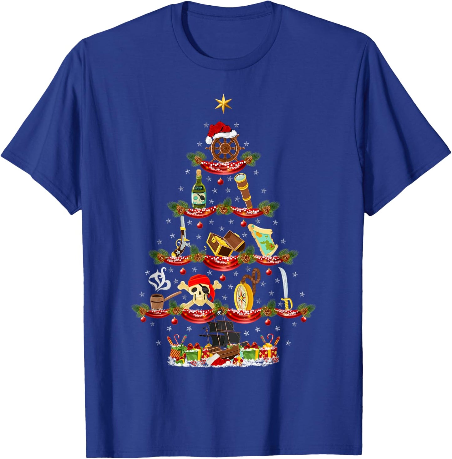 Funny Pirate Xmas Lighting Pirate Christmas Tree T-Shirt - T-Shirt | Royal