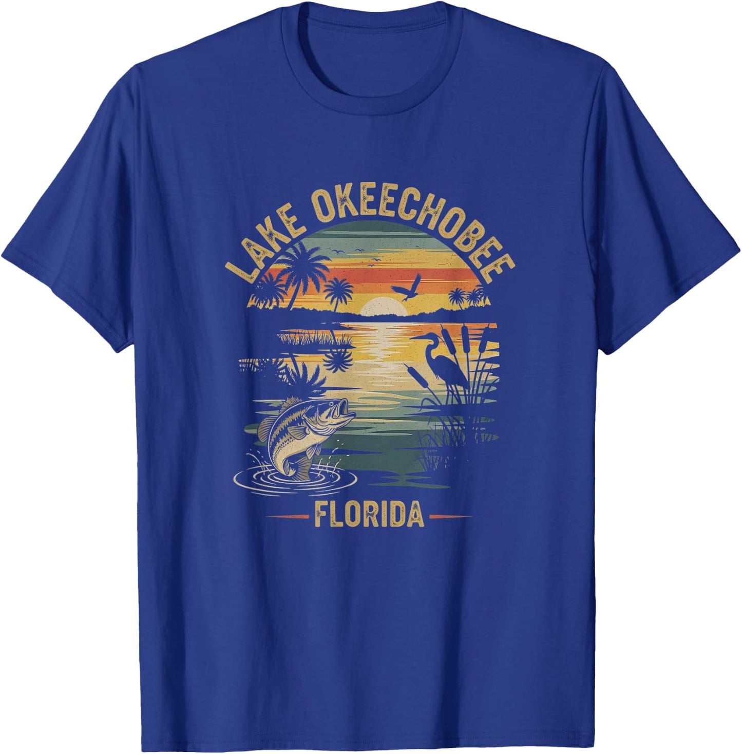 Retro Lake Okeechobee Florida Drawing Art Design T-Shirt - T-Shirt | Royal