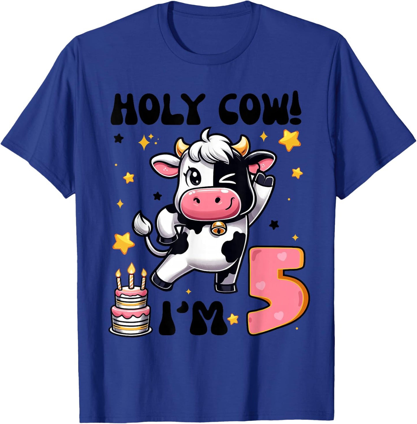 Holy Cow I'm 5 Years Old Boys Girls Kids 5th Birthday Cow T-Shirt - T-Shirt | Royal
