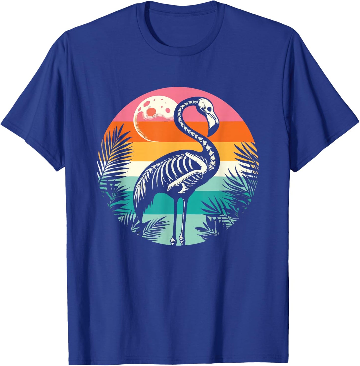 Flamingo Skeleton Summer Vibes Retro Graphic T-Shirt - T-Shirt | Royal