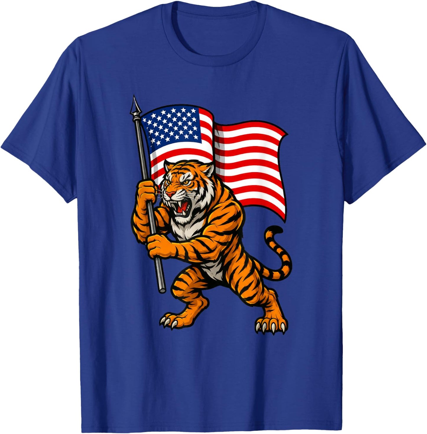 American Flag Tiger 4th of July T-Shirt - T-Shirt | Royal
