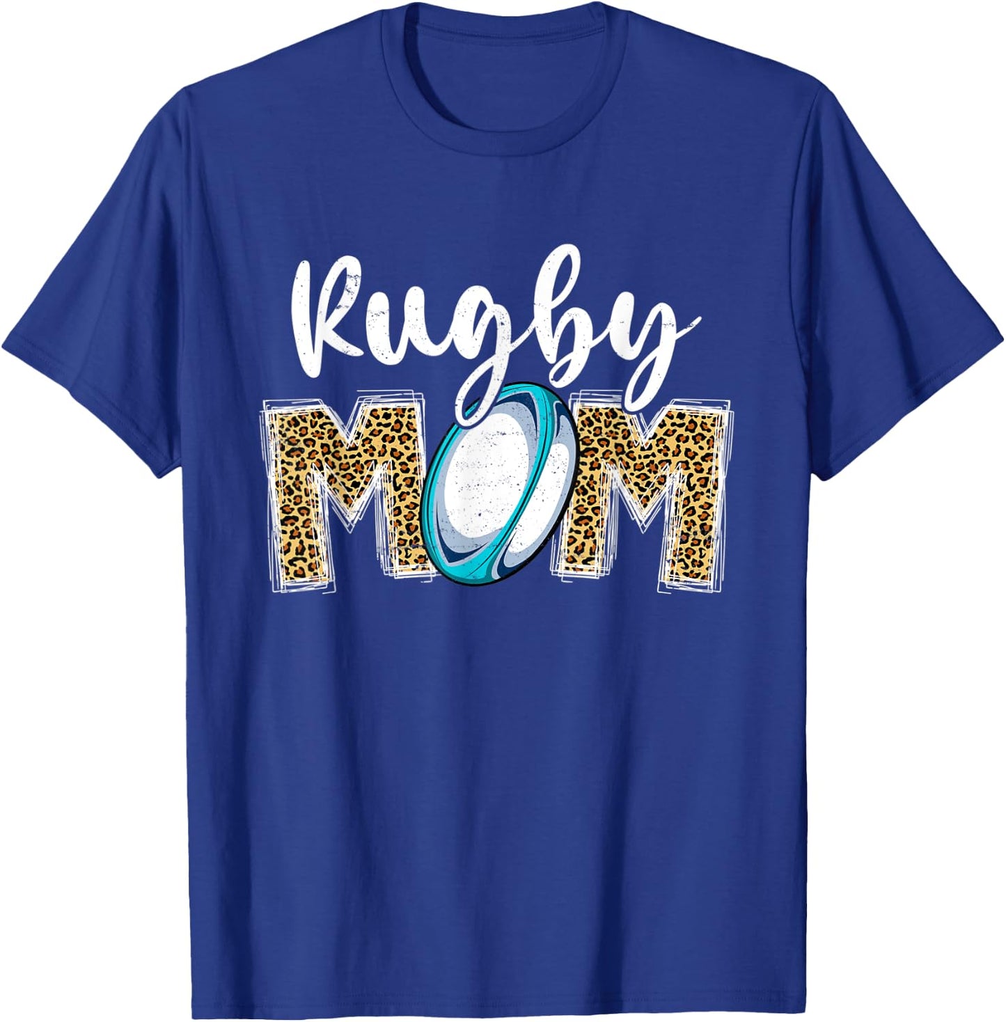 Cute Rugby Mom Leopard Print Mom For Mother's Day T-Shirt - T-Shirt | Royal