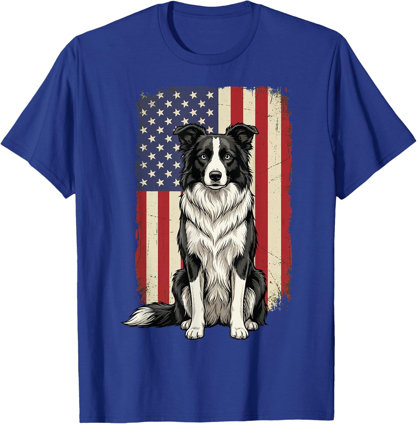 Border Collie USA Flag T-Shirt - T-Shirt | Royal