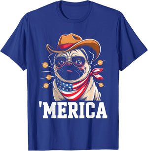 USA 'Merica Pug 4th of July Men Women Kids Funny Patriotic T-Shirt - T-Shirt | Royal