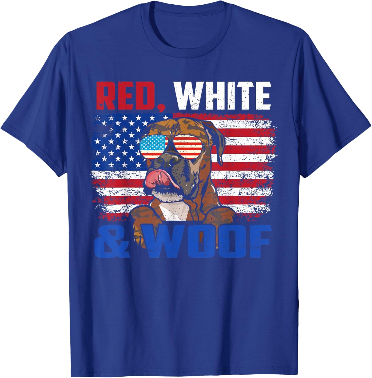 Red White And Woof Brindle Boxer Dog Lover Flag 4th Of July T-Shirt - T-Shirt | Royal