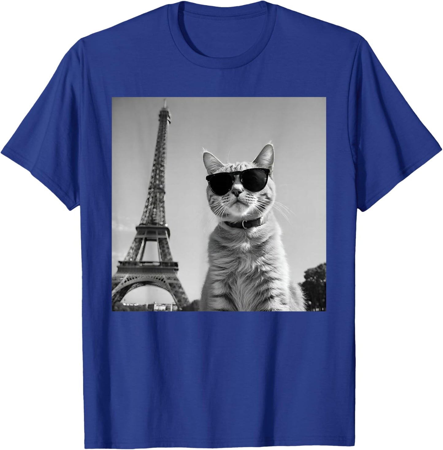 Funny French Cat with Sunglasses and Paris Eiffel Tower , black T-Shirt - T-Shirt | Royal