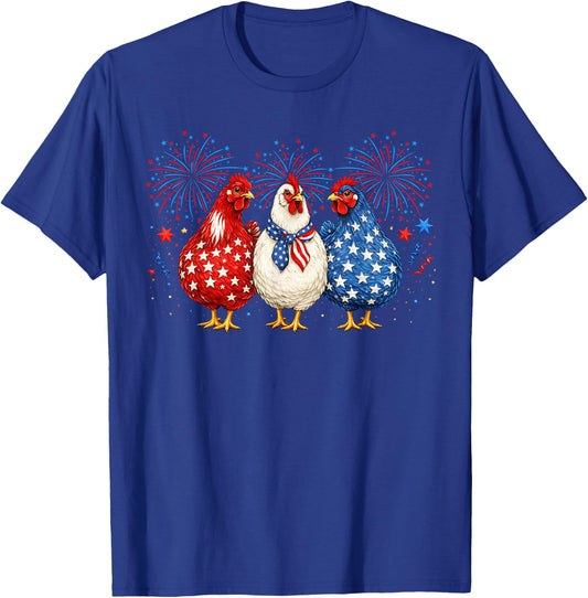 4th of July Patriotic Chicken Farmer Fireworks USA Women Men T-Shirt - T-Shirt | Royal