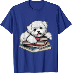 Bichon Frise Books Reading Dog Breed Graphic Women Kids T-Shirt - T-Shirt | Royal