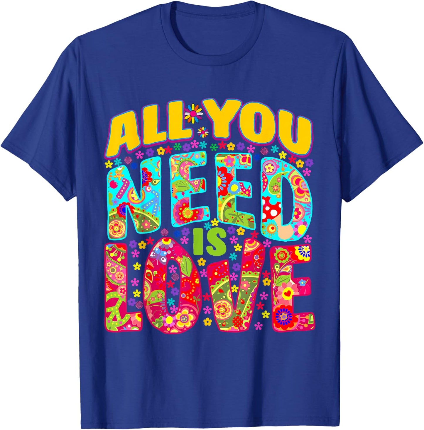 Hippie Flower Power Bohemian Peace Love Retro 60s 70s Groovy , Black, S T-Shirt - T-Shirt | Royal