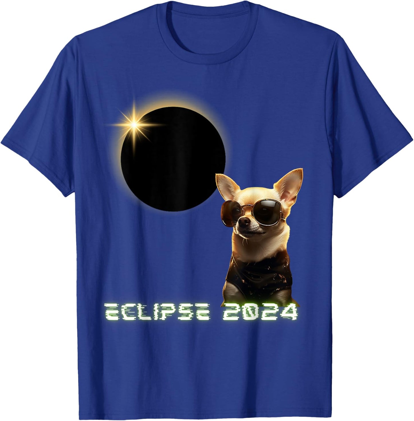 Solar Eclipse 2024 Chihuahua Wearing Glasses T-Shirt - T-Shirt | Royal