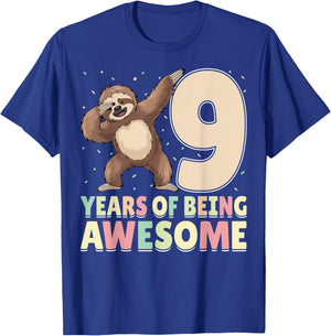 9 Years Of Being Awesome Dabbing Sloth 9th Birthday T-Shirt - T-Shirt | Royal