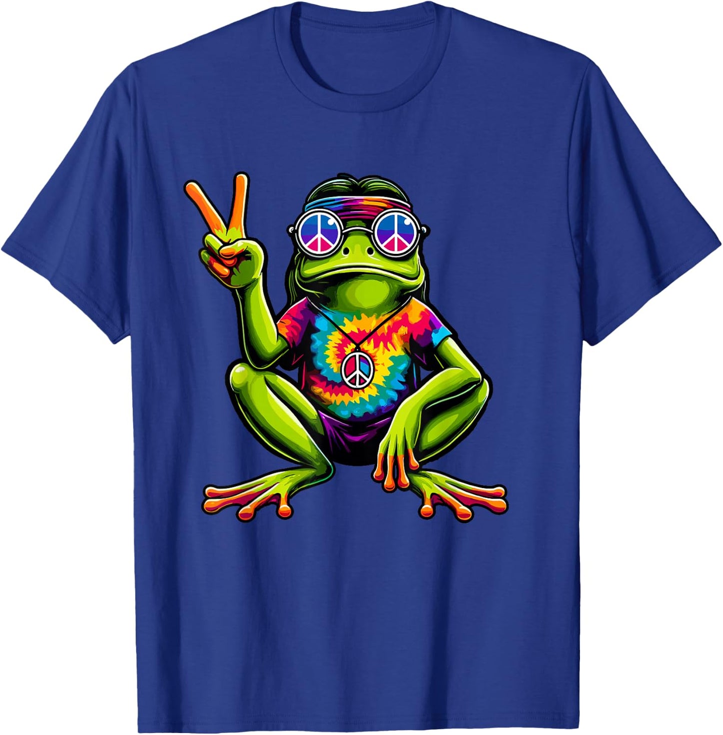 Tie-Dye Hippie Frog, Peace Sign, 60s Party & 70s Costume T-Shirt - T-Shirt | Royal