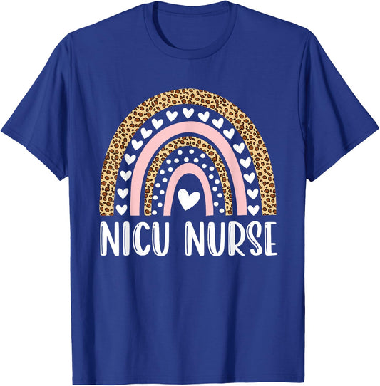 NICU Nurse ICU Neonatal Rainbow Leopard Team Tiny Humans T-Shirt - T-Shirt | Royal