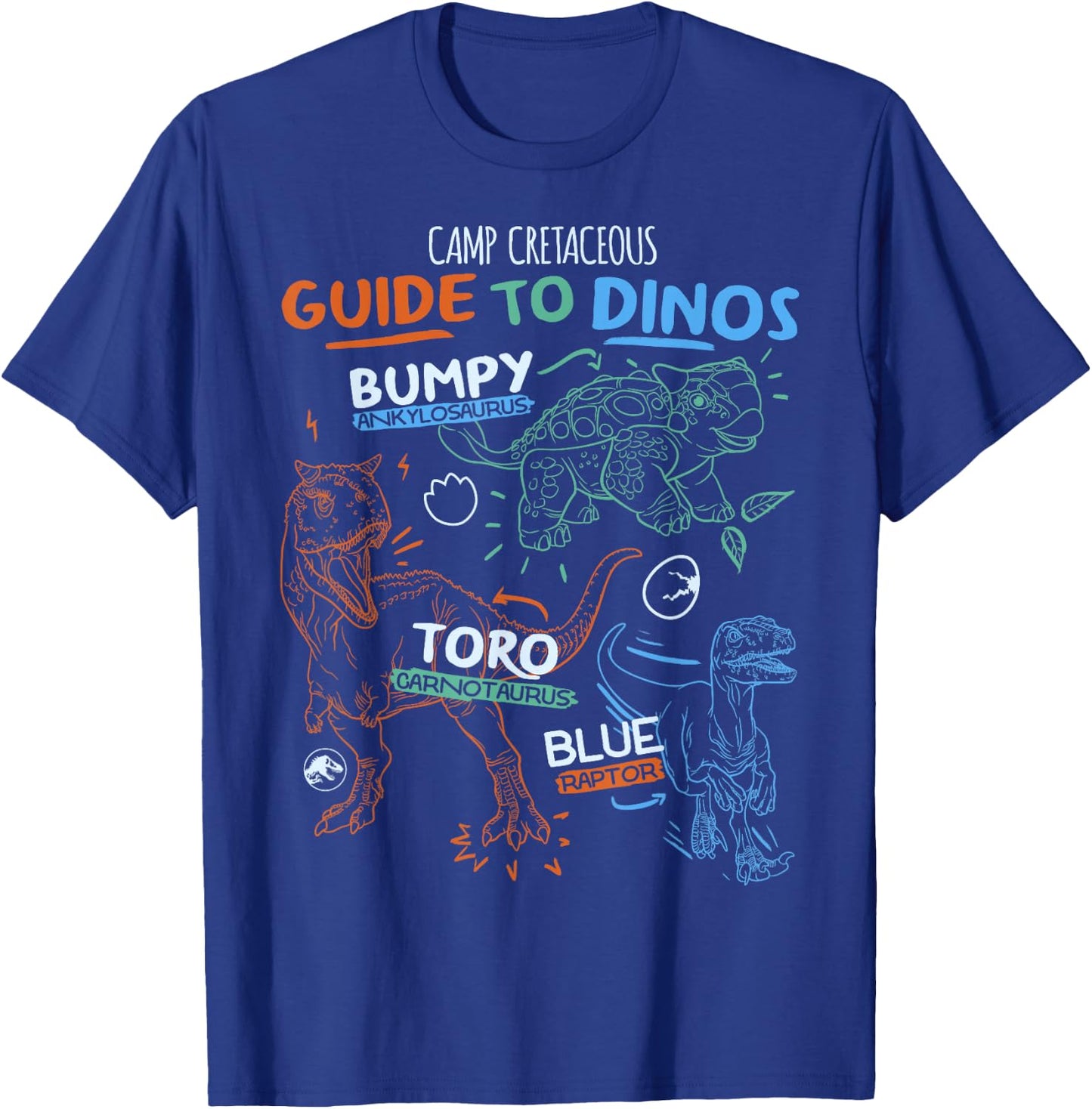 Jurassic World: Camp Cretaceous Guide to Dinos Line Art T-Shirt - T-Shirt | Royal