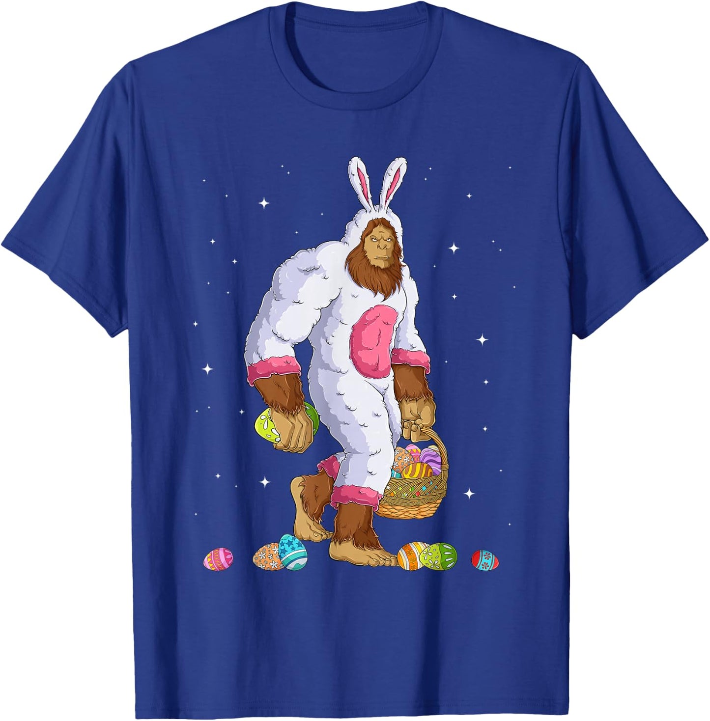 Funny Bigfoot Sasquatch Happy Easter Bunny Eggs T-Shirt - T-Shirt | Royal