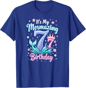 It's My Mermazing 7th Birthday Girl Mermaid Princess T-Shirt - T-Shirt | Royal
