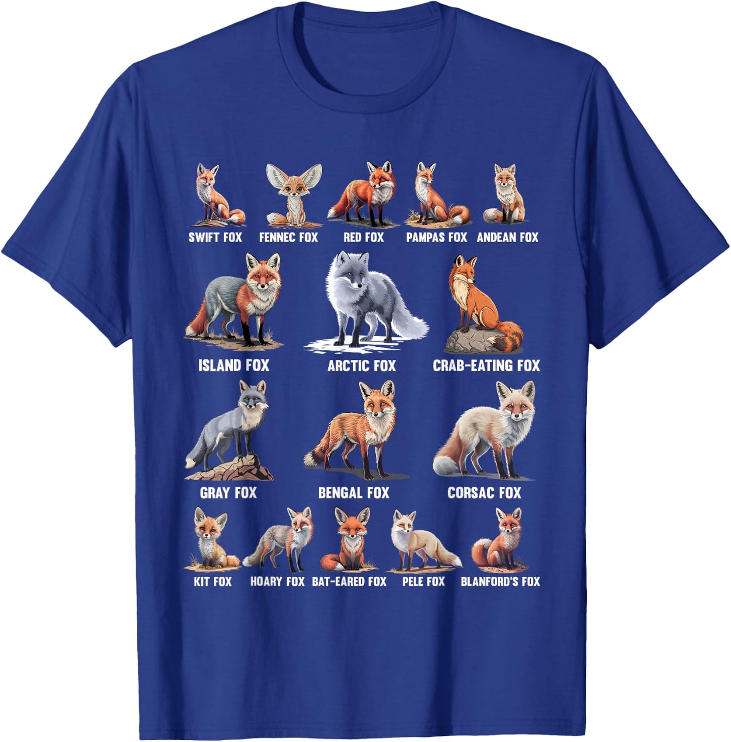 Foxes Of The World Funny Fox Animals Educational T-Shirt - T-Shirt | Royal