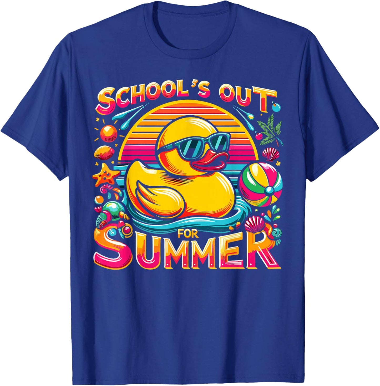 Schools Out For Summer Teacher Girls Boys Kids Yellow Duck T-Shirt - T-Shirt | Royal