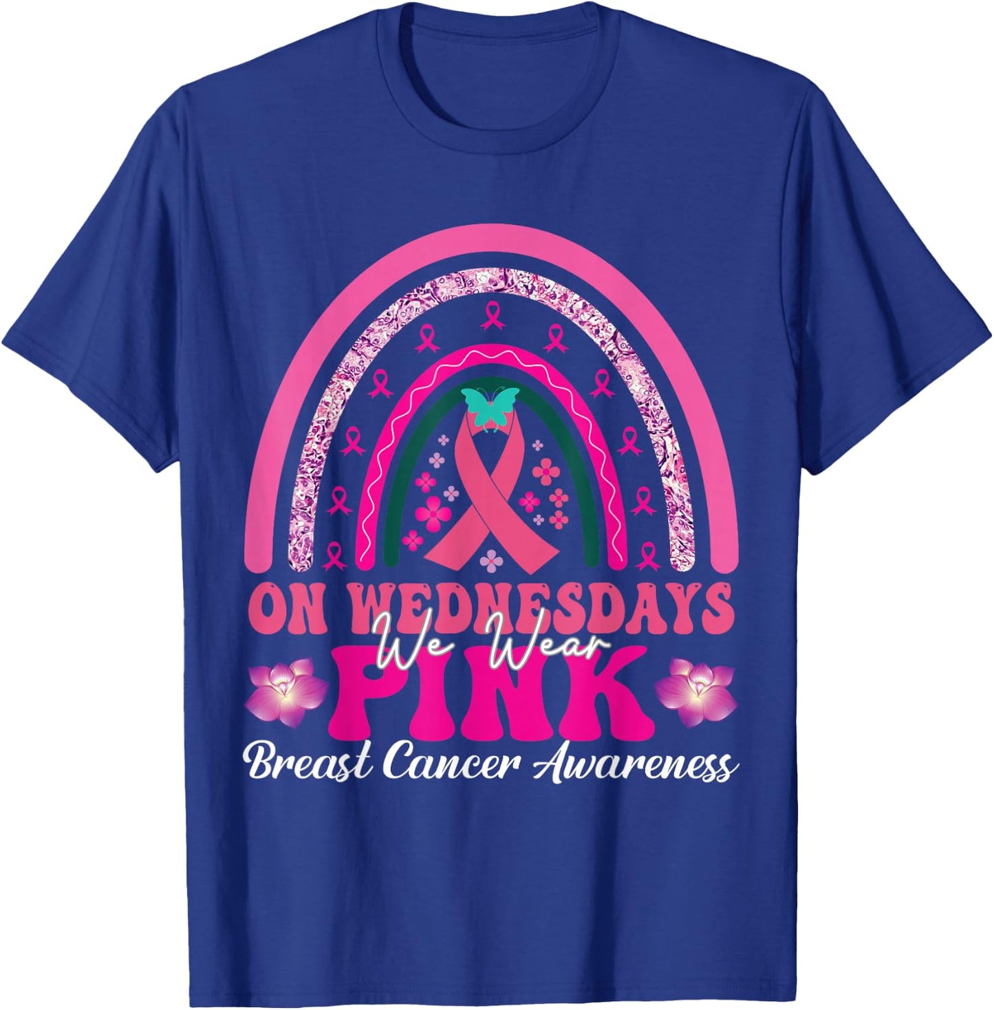 On Wednesday We Wear Pink Rainbow Breast Cancer Fighter T-Shirt - T-Shirt | Royal