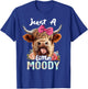 Highland Cow Just A Little Moody Pink Bow Funny Farmer Women T-Shirt - T-Shirt | Royal