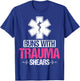 Funny Trauma Nurse Nursing Gifts - Runs with Trauma Shears T-Shirt - T-Shirt | Royal