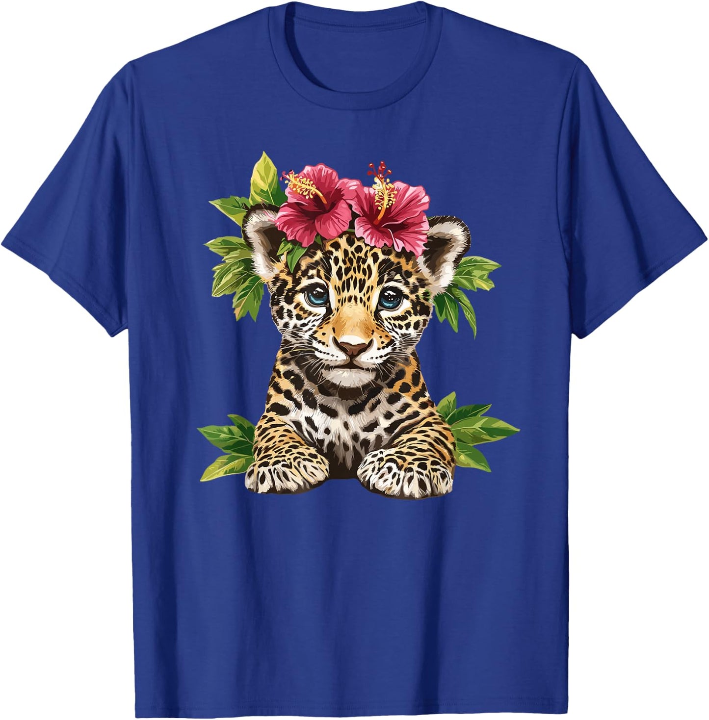 Leopard Cub with Hibiscus and Leaves T-Shirt - T-Shirt | Royal