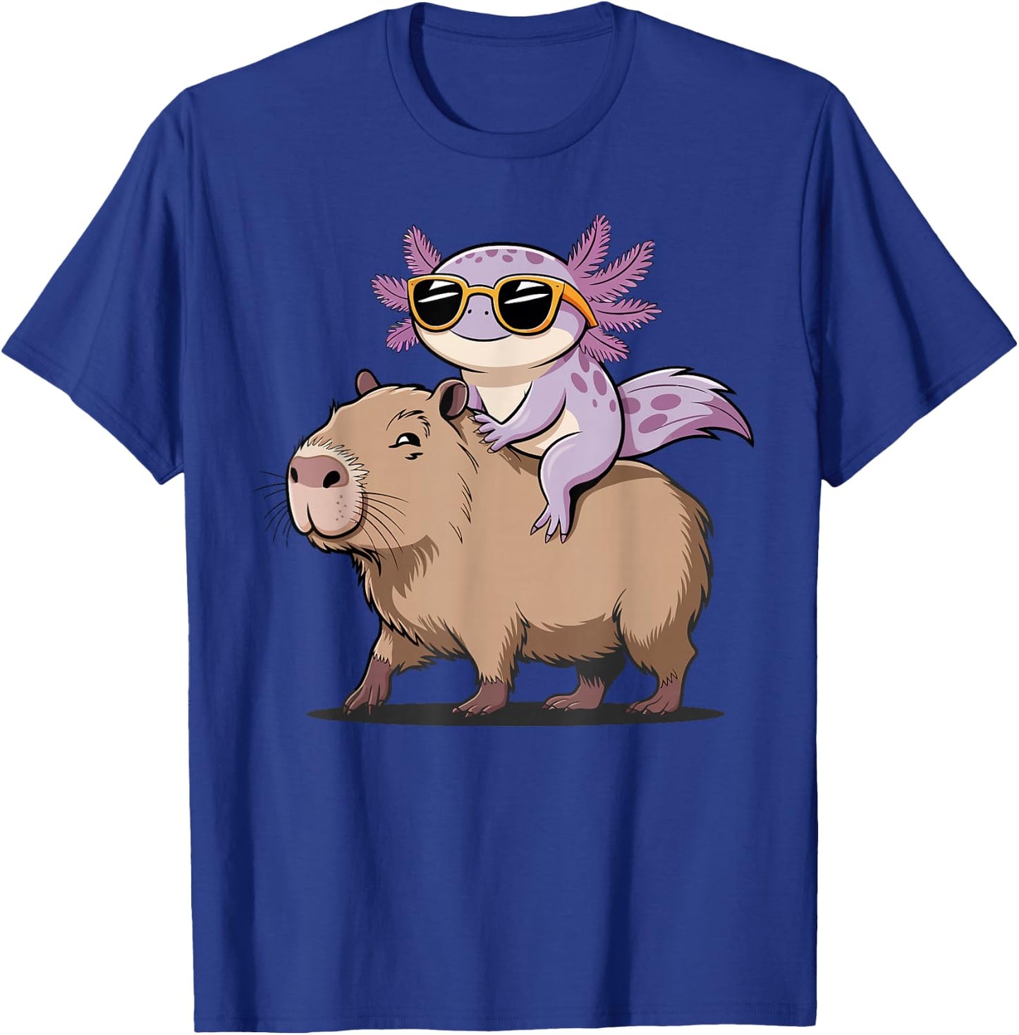 Funny Axolotl Graphic Cute Axolotl Riding A Capybara T-Shirt - T-Shirt | Royal