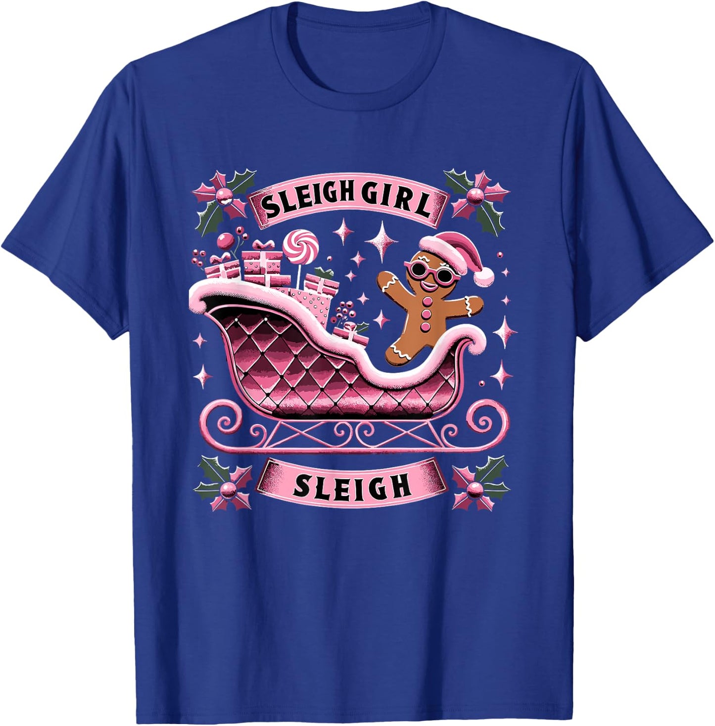 Groovy Pink Christmas Candy Sleigh Girl Gingerbread Holiday T-Shirt - T-Shirt | Royal