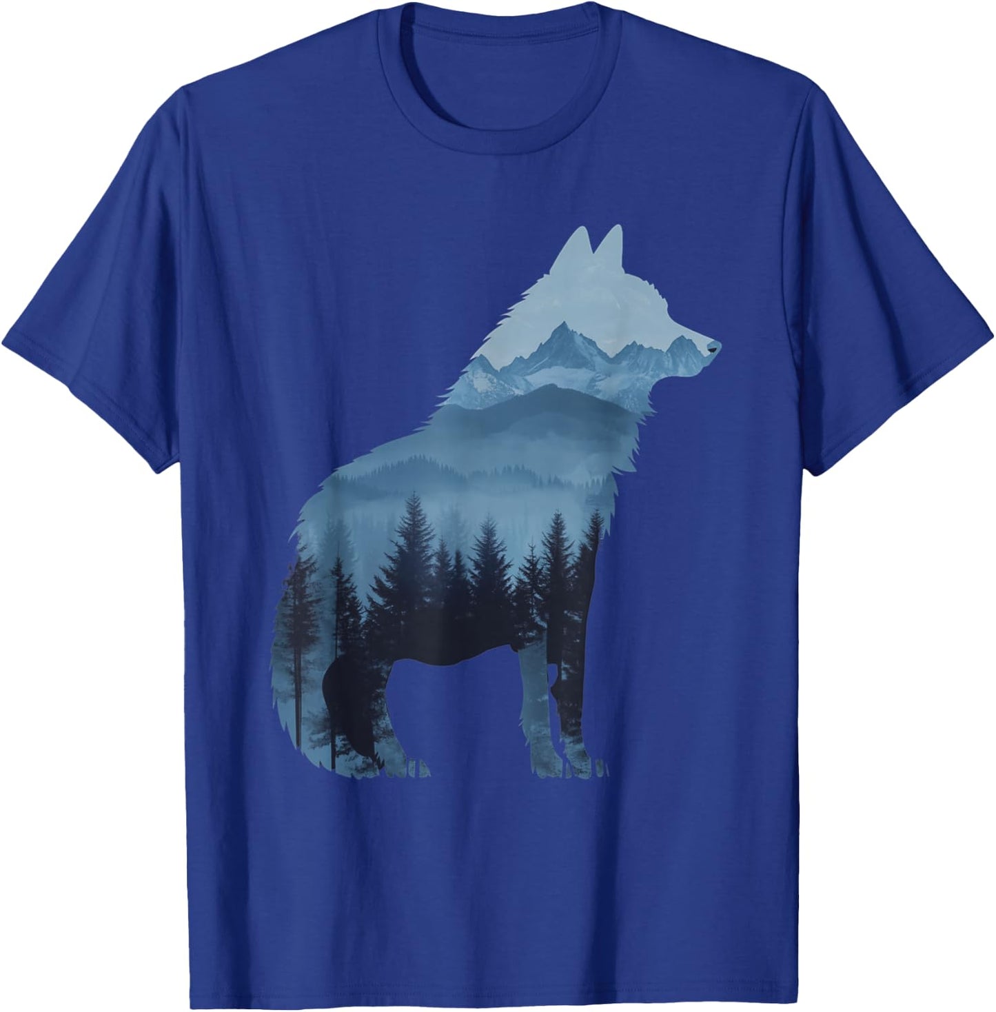 Wolf and Forest Silhouette double exposure Art T-Shirt - T-Shirt | Royal
