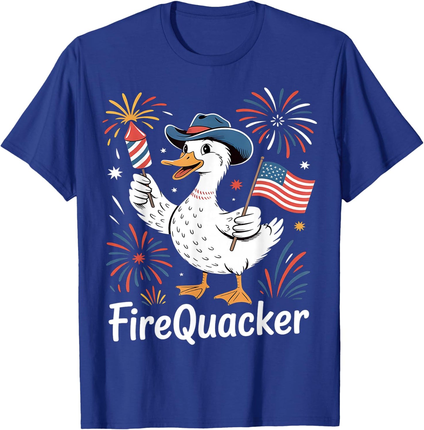 Firequacker 4th of July Rubber Duck USA Flag T-Shirt - T-Shirt | Royal