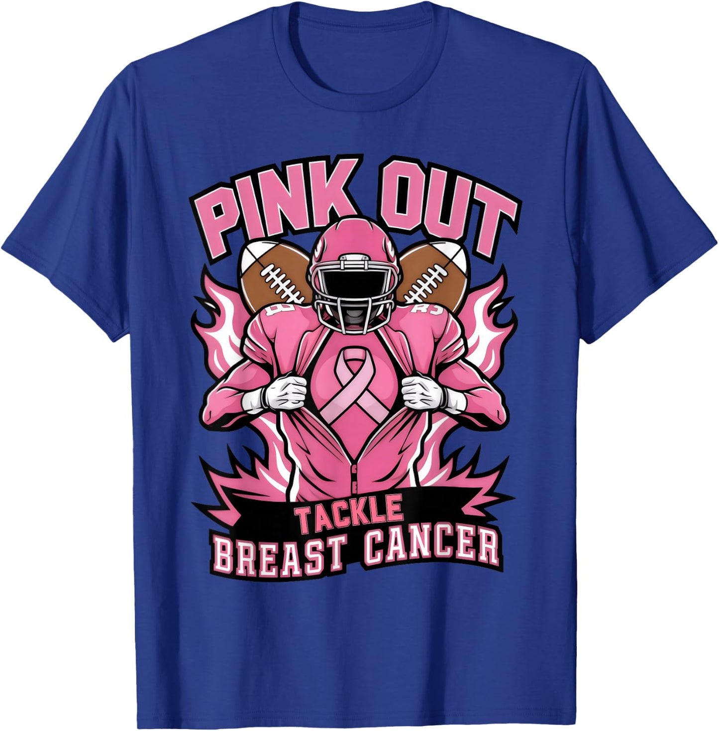 Pink Out Tackle Breast Cancer Awareness American Football T-Shirt - T-Shirt | Royal