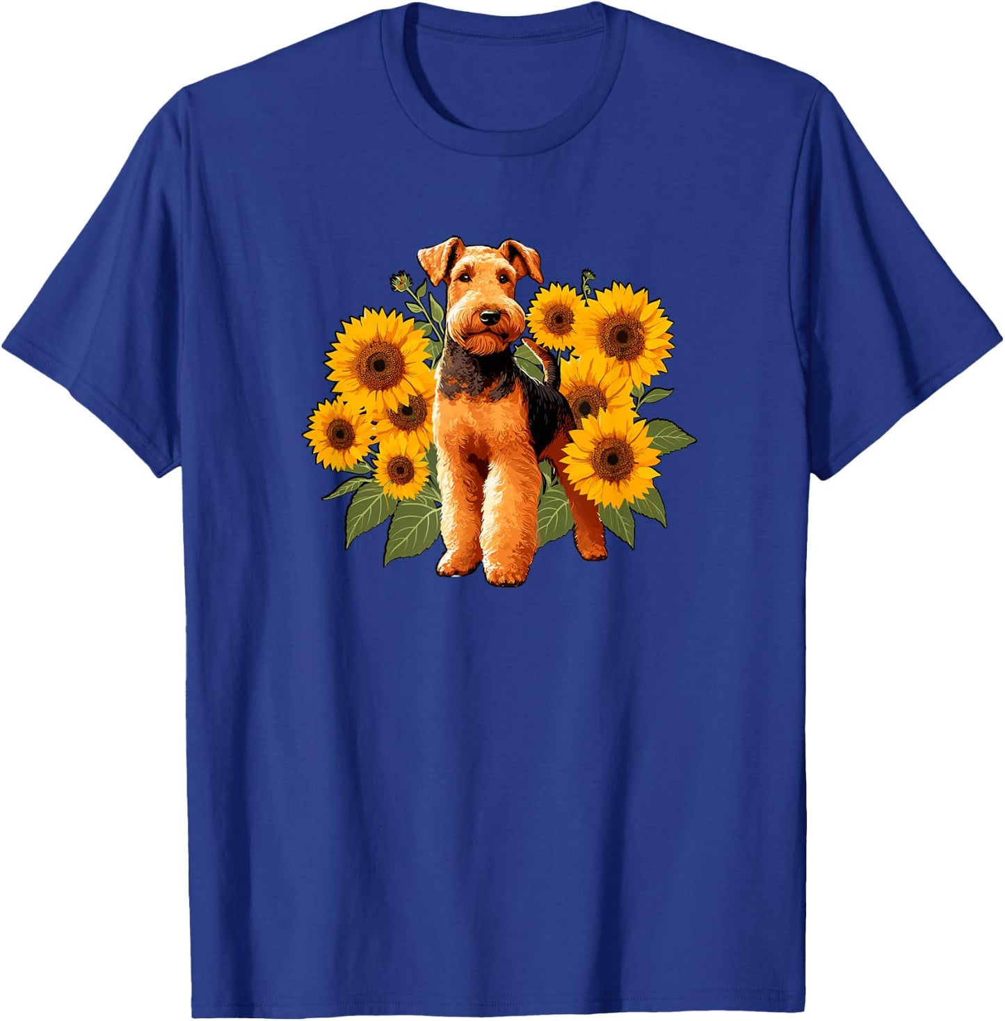 Funny & Girls Sunflowers Airedale Terrier Dog Lover T-Shirt - T-Shirt | Royal