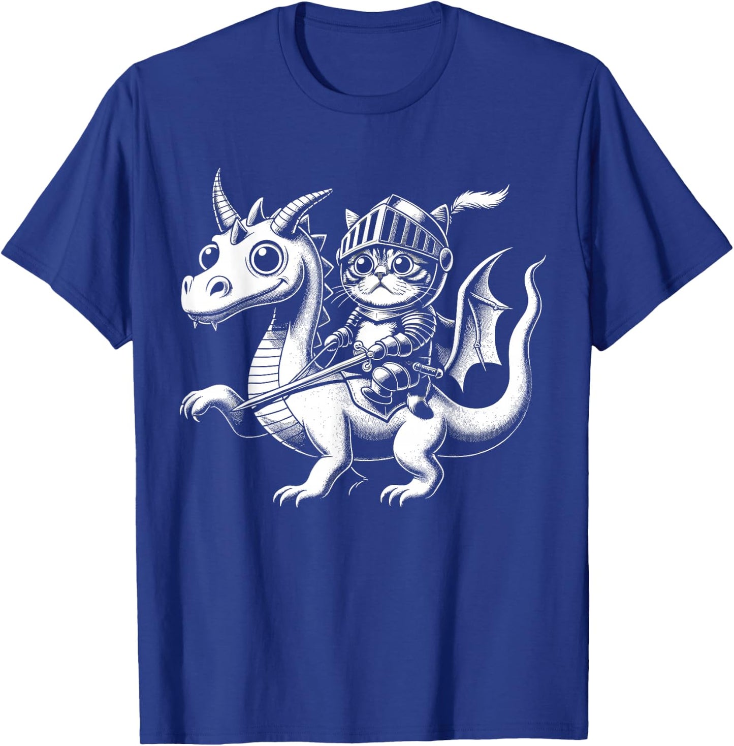 Cute Kawaii Cat Knight Riding A Dragon T-Shirt - T-Shirt | Royal