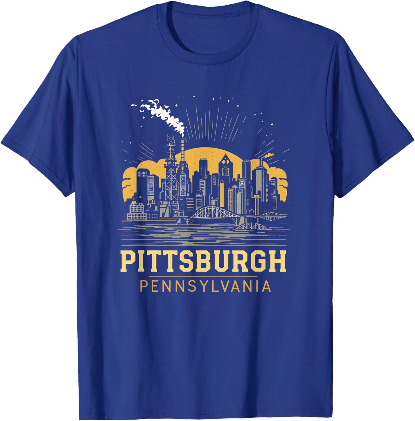Pittsburgh Skyline Vintage Pittsburgh Pennsylvania Cityscape T-Shirt - T-Shirt | Royal