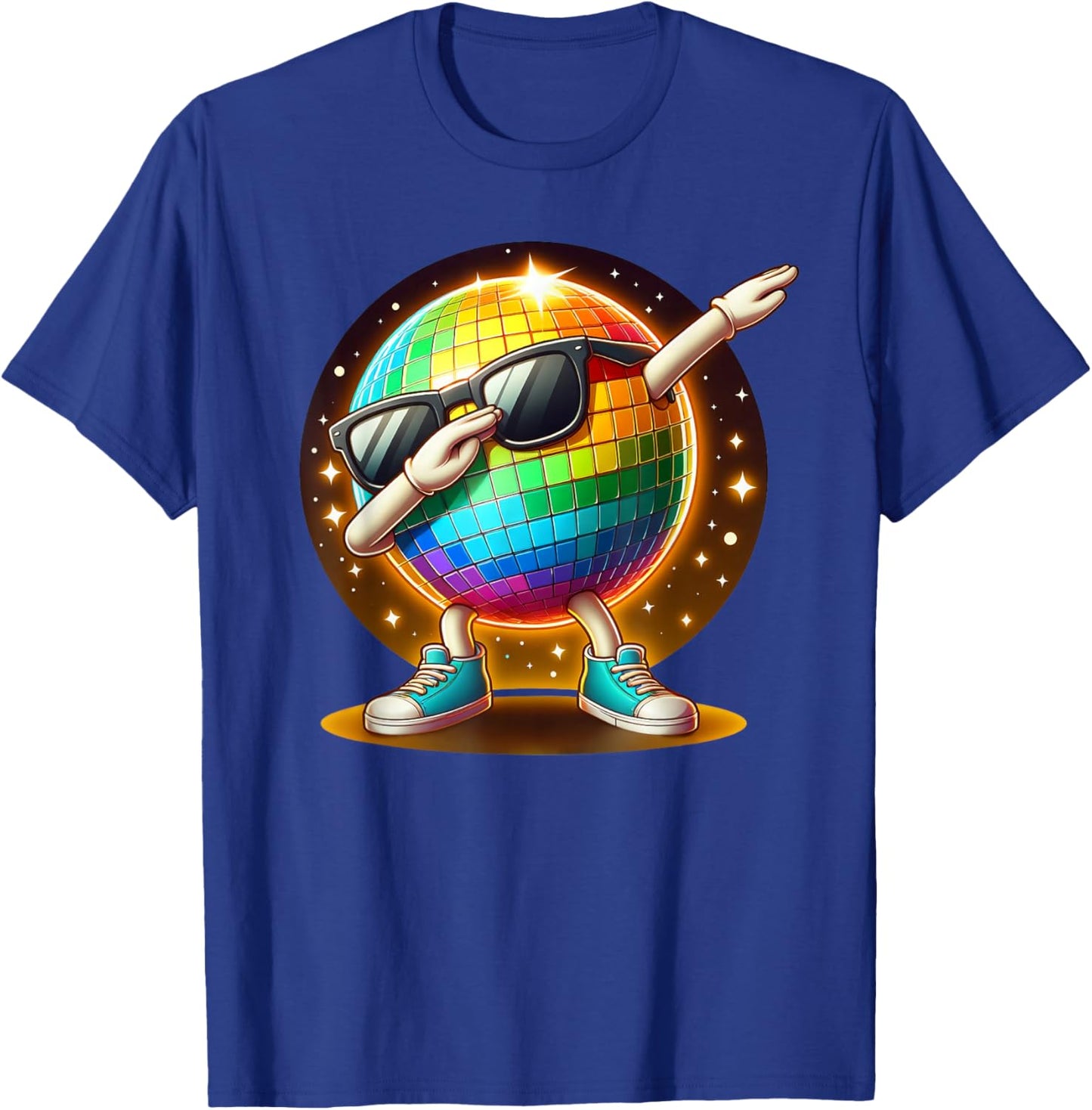 70s Disco Ball Dabbing Sunglasses Nightclub Dance LED Party , Black, S T-Shirt - T-Shirt | Royal