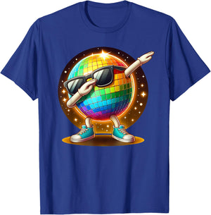 70s Disco Ball Dabbing Sunglasses Nightclub Dance LED Party , Black, S T-Shirt - T-Shirt | Royal