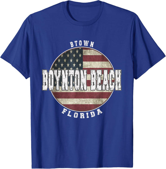 Boynton Beach Florida, Vintage American Flag T-Shirt - T-Shirt | Royal