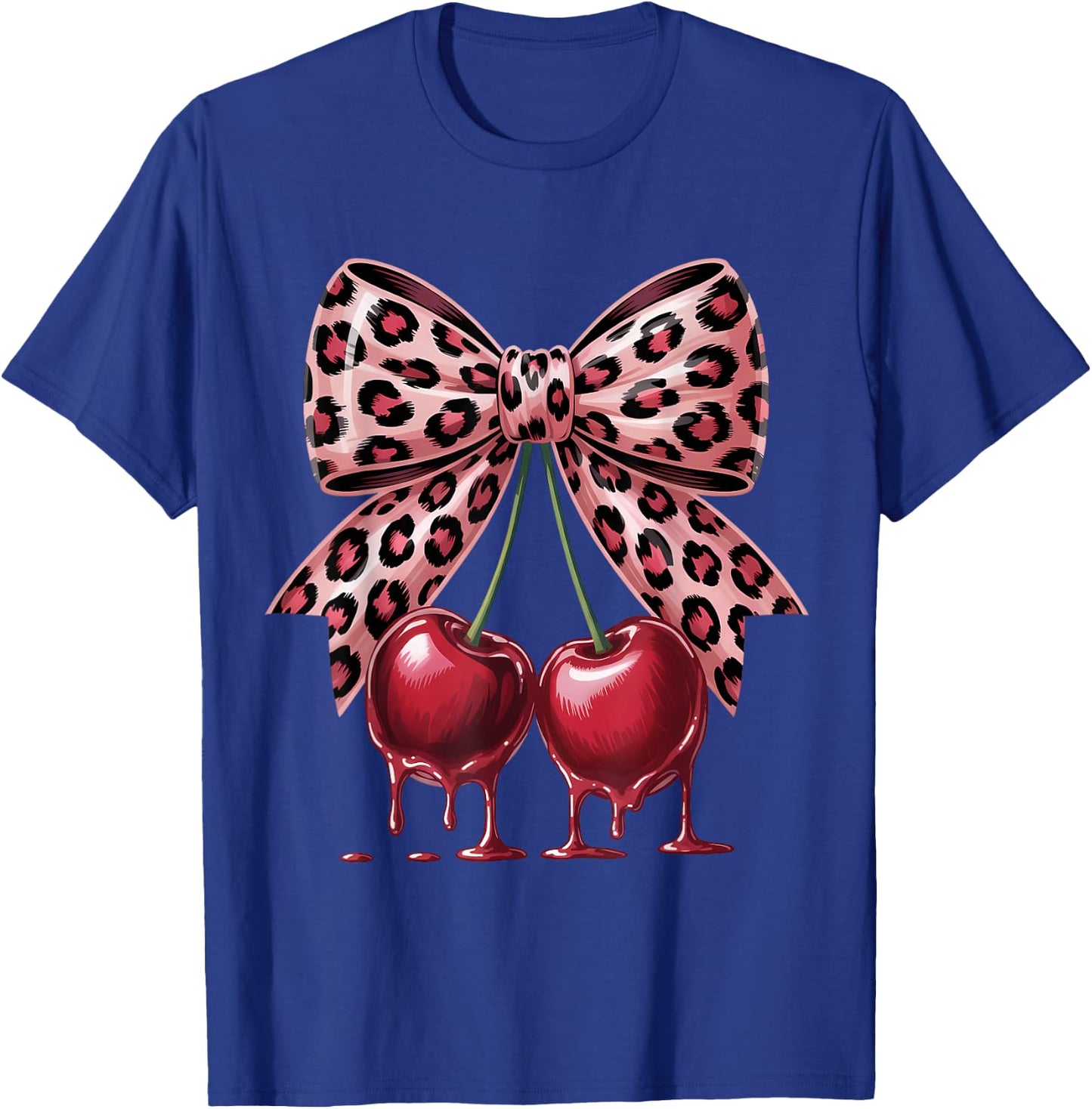 Cherry Leopard Coquette Bow Cute Cherries T-Shirt - T-Shirt | Royal