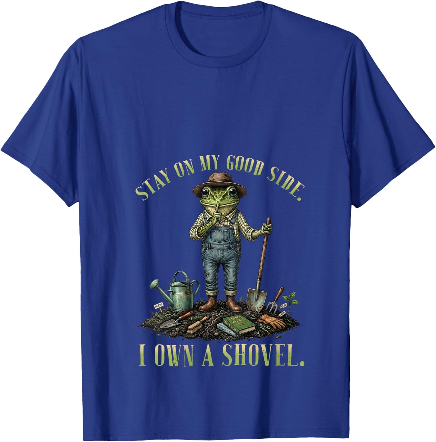 Women's Stay On My Good Side I Own A Shovel Frog Garden Humor V-Neck T-Shirt - T-Shirt | Royal