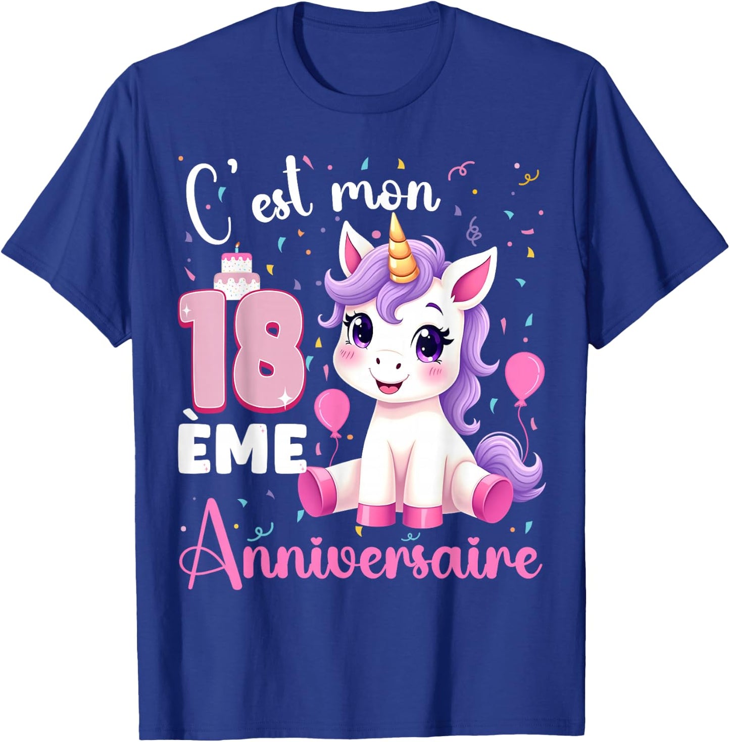 Cute Unicorn C'est Mon 18th Birthday 18 Years Old Girl , Black, S T-Shirt - T-Shirt | Royal