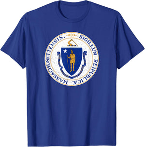 Massachusetts State Seal Flag T-Shirt - T-Shirt | Royal